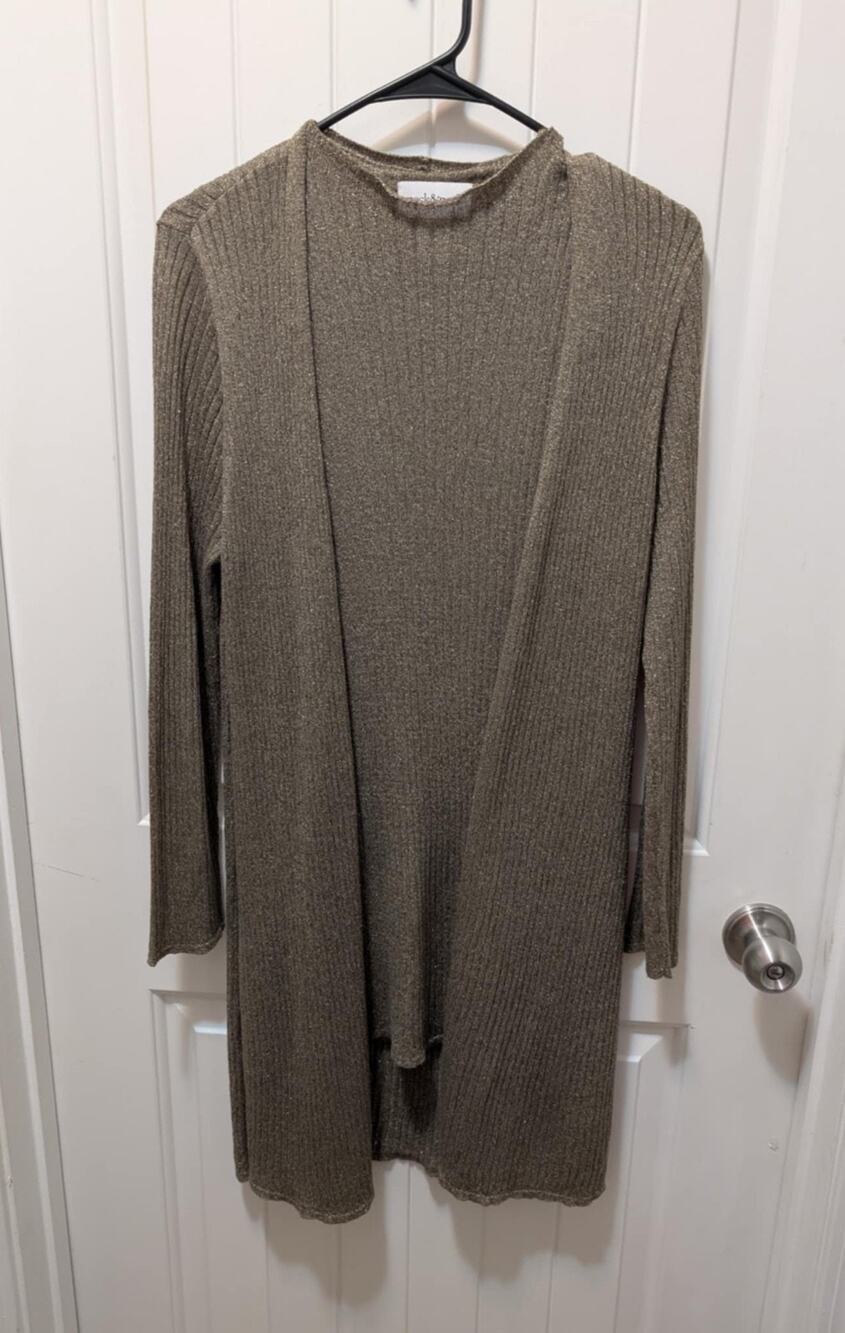 Peck & Peck Linen-Blend 2 Piece Dress Long Tunic Cardigan Metallic Gold Size L